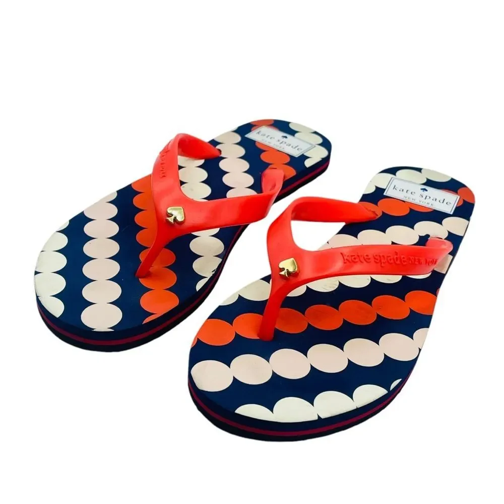 Kate Spade Orange & Blue Polka Dot Rubber Sandals Flip Flops Sz 7